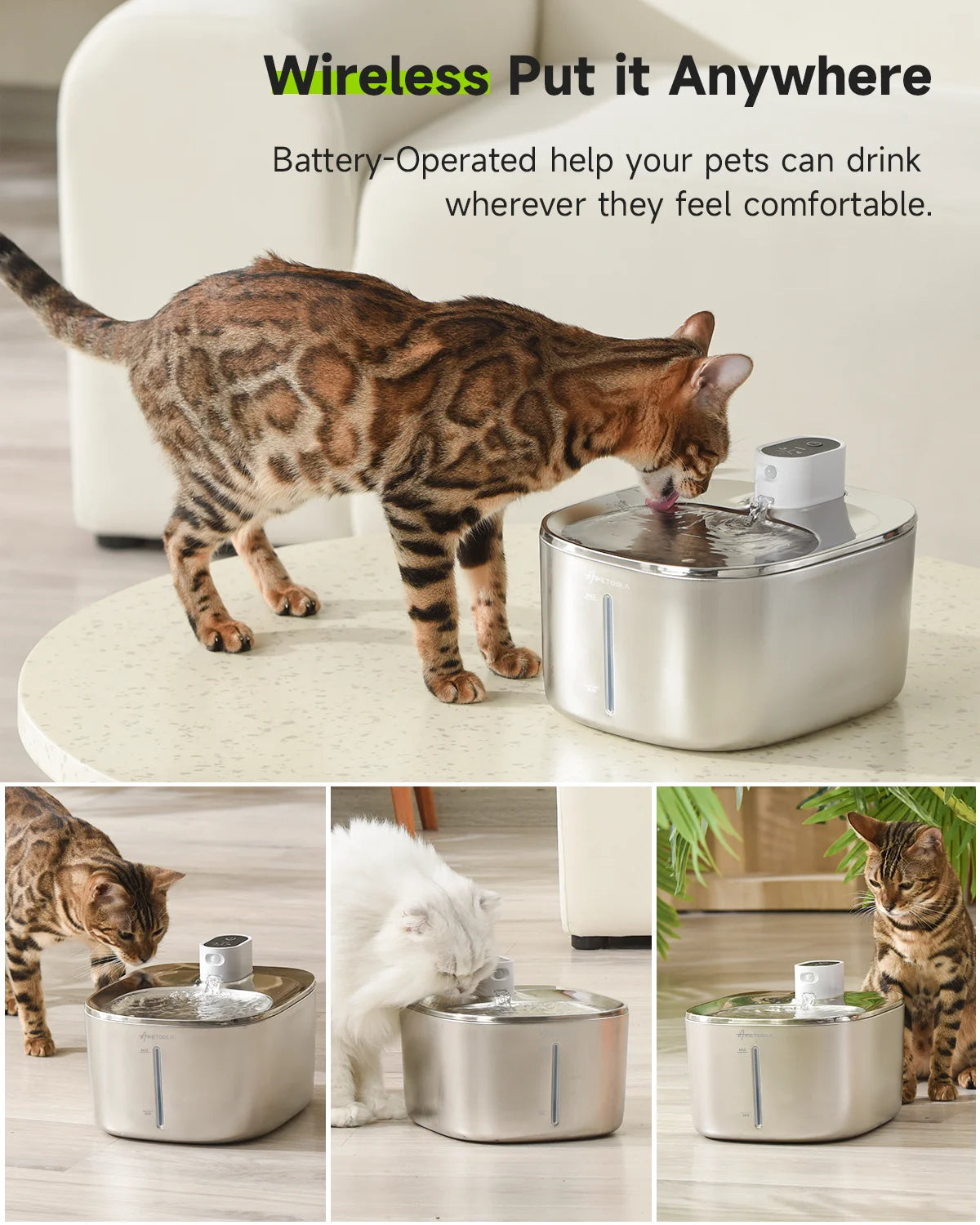 SipSmart™ Stainless Steel Wireless Pet Water Fountain